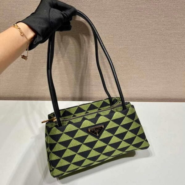 Replica Prada 1BA368 From The Runway Small embroidered fabric Prada Symbole bag Black Ivy Green