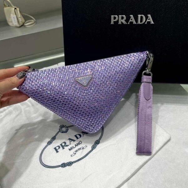 Replica Prada 1NE039 Crystal-studded satin pouch Purple