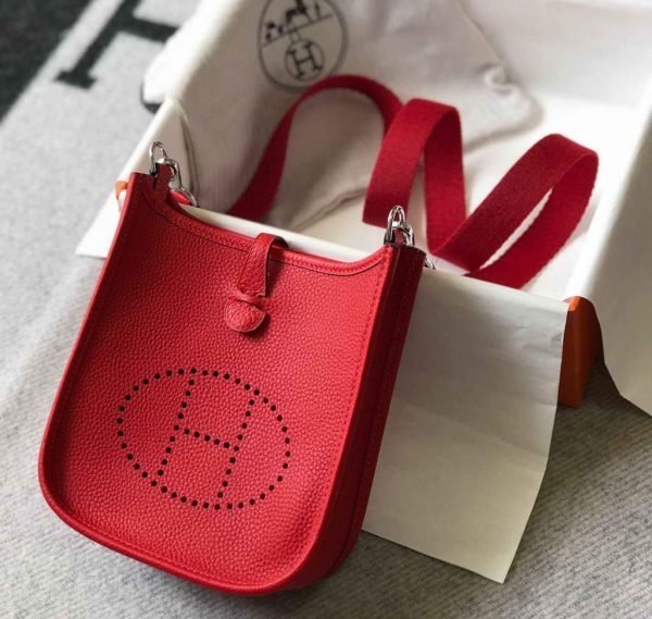 Replica Hermes Evelyne Bag Hermes Mini Crossbody Bag 20411 Silver Buckle Dark Red