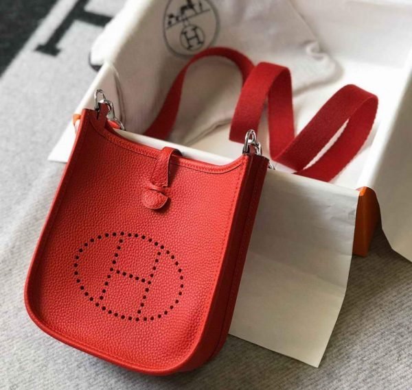 Replica Hermes Evelyne Bag Hermes Mini Crossbody Bag 20410 Silver Buckle Red